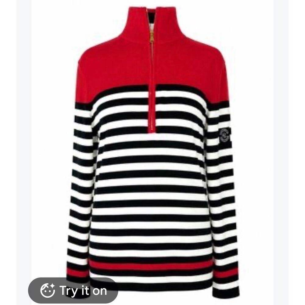 Lauren Ralph Lauren 100% Cottn 1/4 Zip Sweater Sz. XL Red/Black/Cream